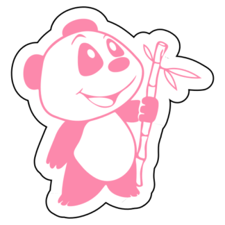 Happy Panda Holding Bamboo Sticker (Pink)
